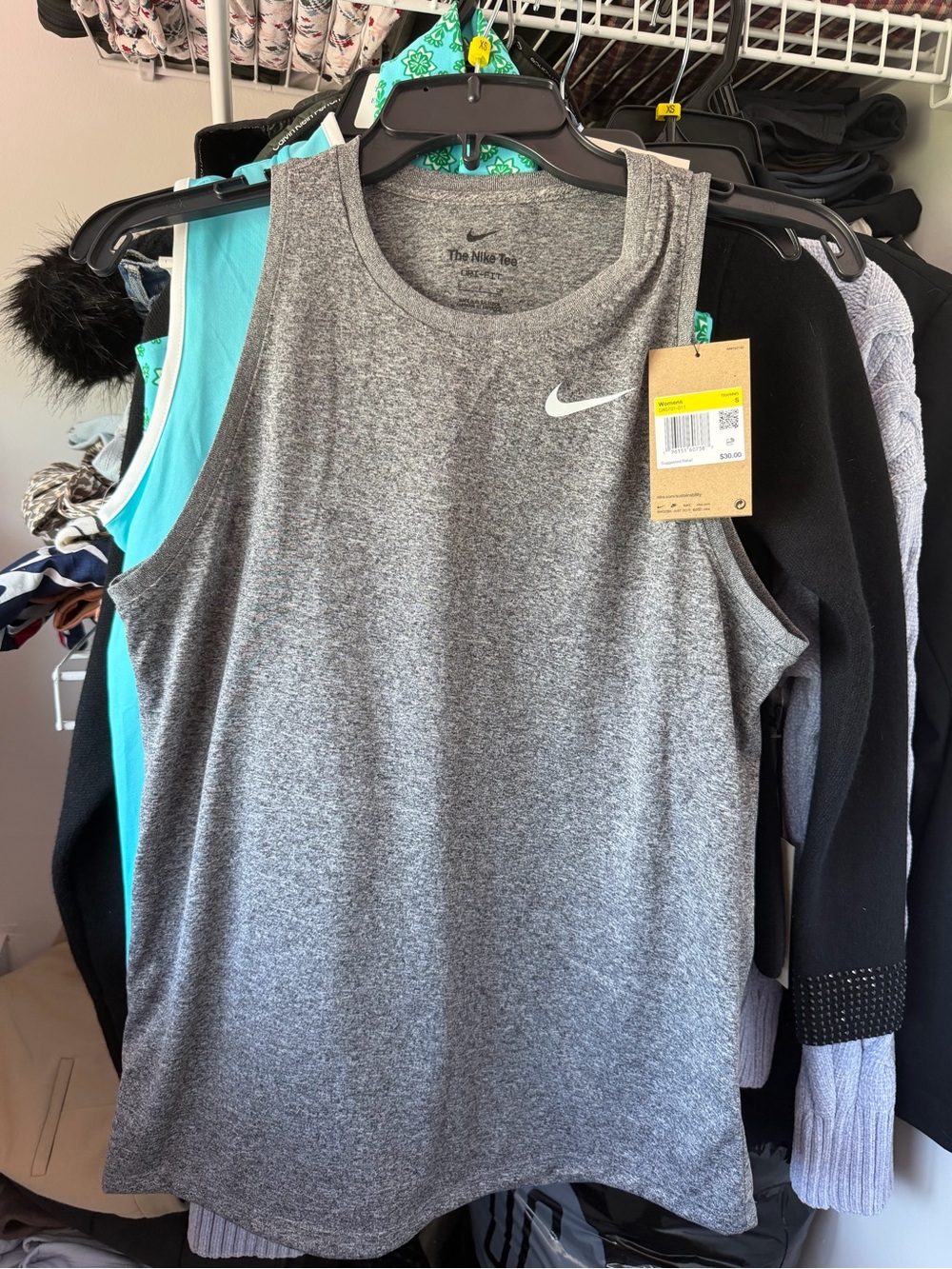 Nike Womens Grey Dri-FIT Athletic Tank Top Gray Sleeveless size small NWT